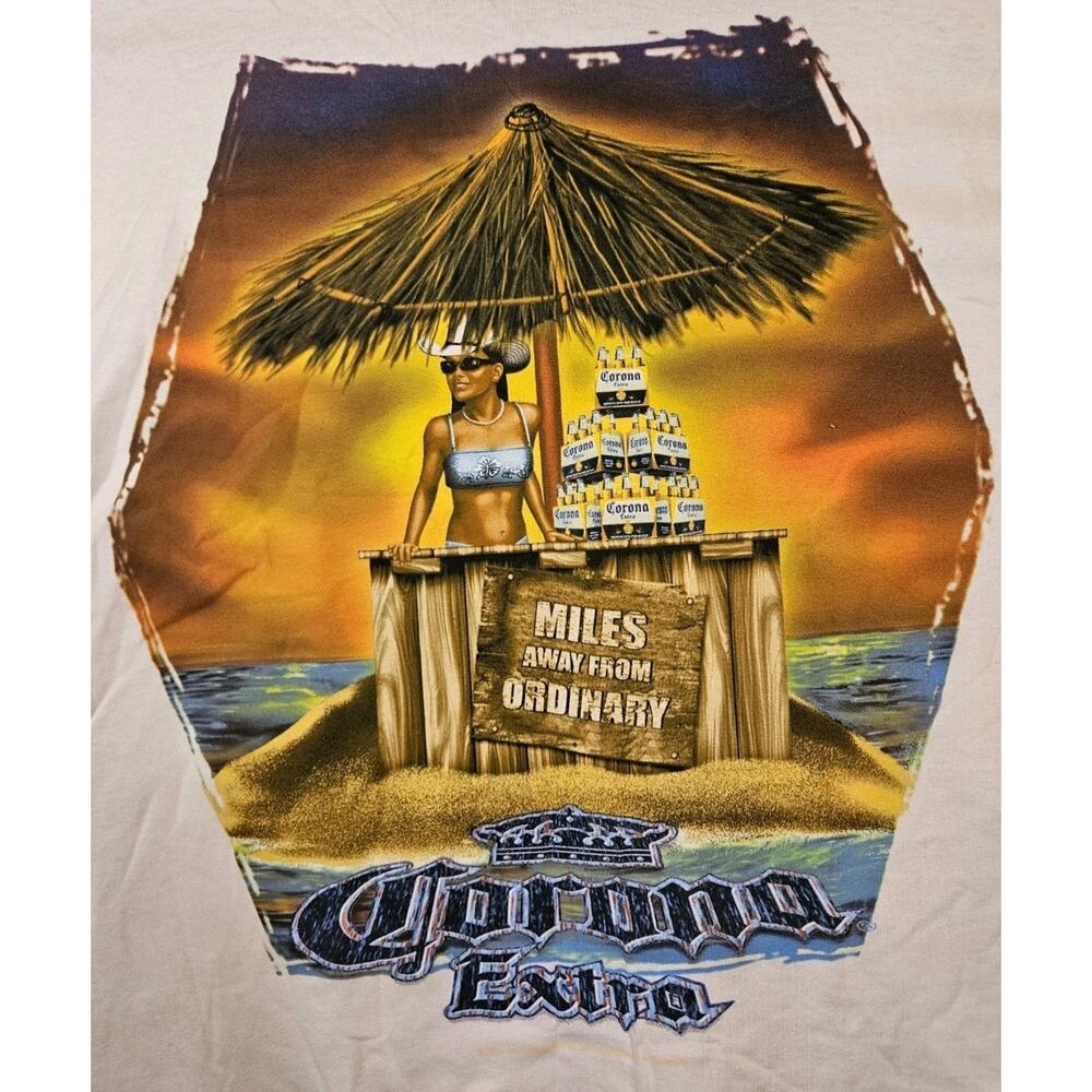Vtg Corona Extra Shirt “Miles Away Ordinary” Good Girl Beach T-Shirt L ODM 2001